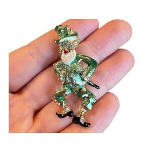 Vintage Enamel Dancing Irish Leprechaun Brooch Pin